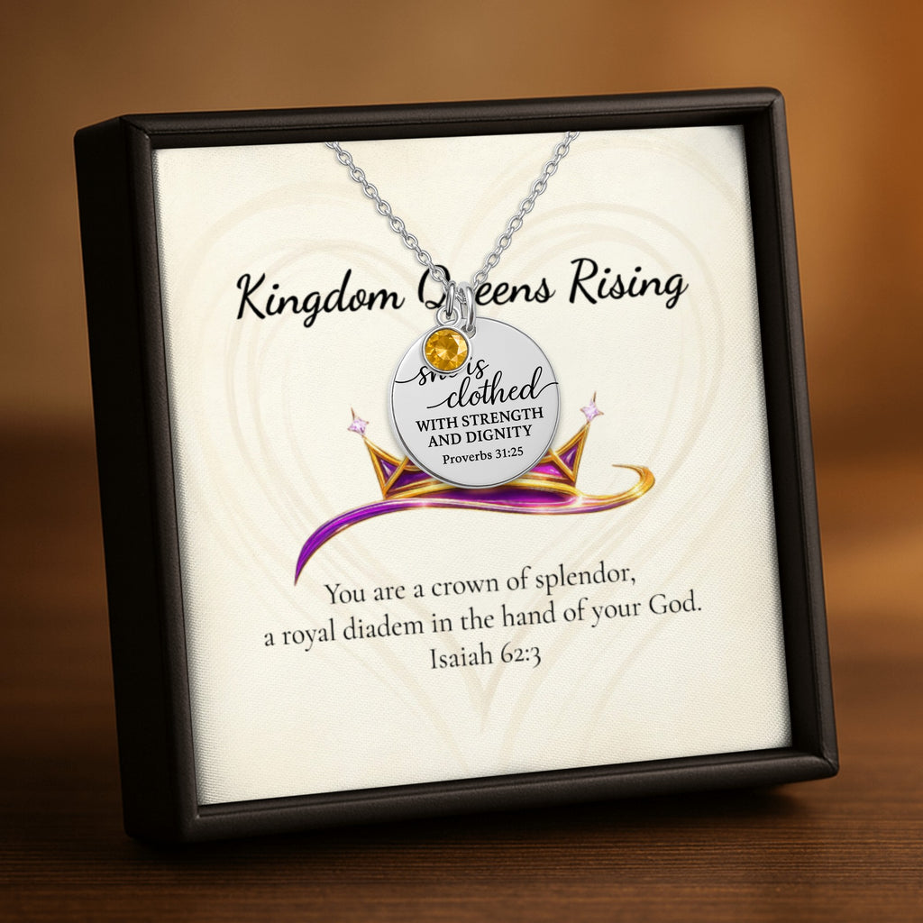 Proverbs 31:25 Coin Necklace with Birthstone