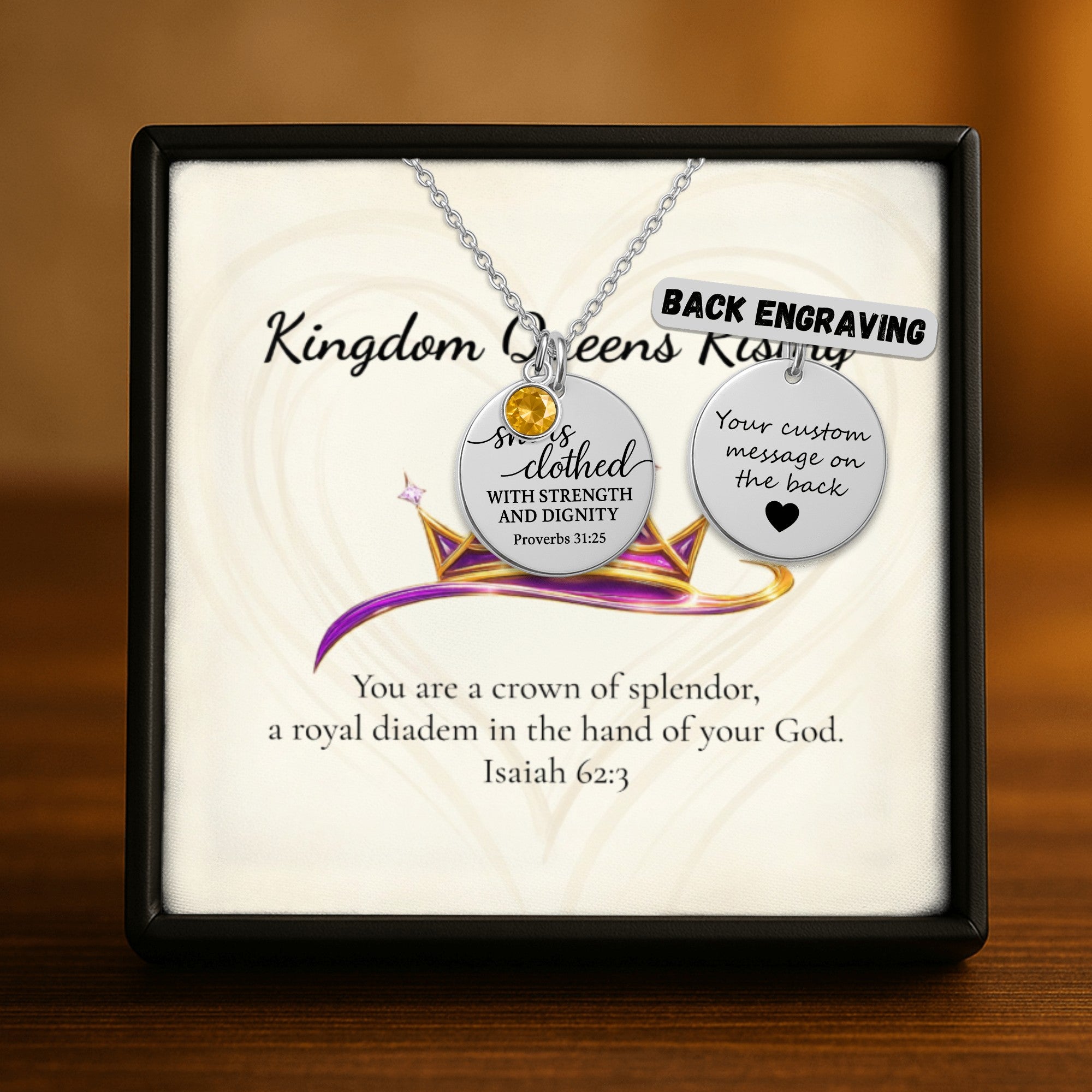 Proverbs 31:25 Coin Necklace with Birthstone