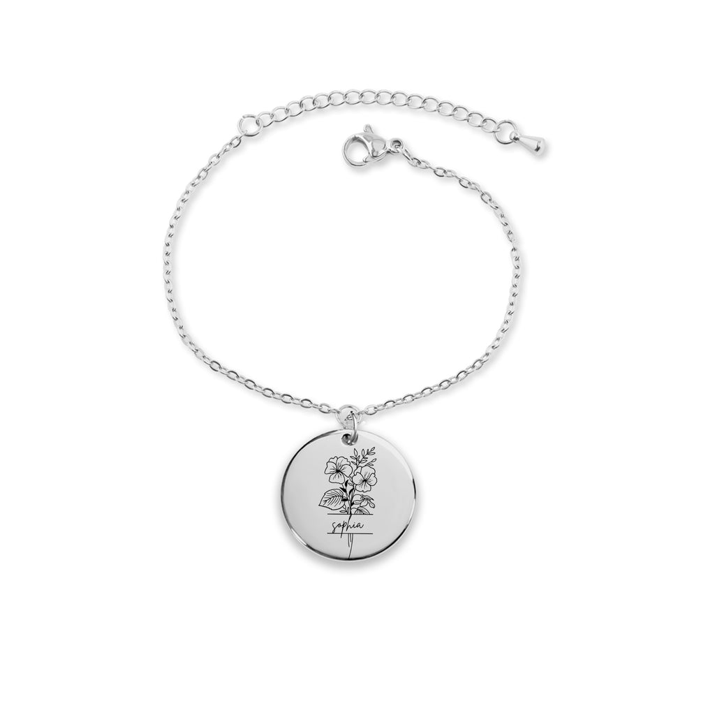 Floral Name Coin Bracelet