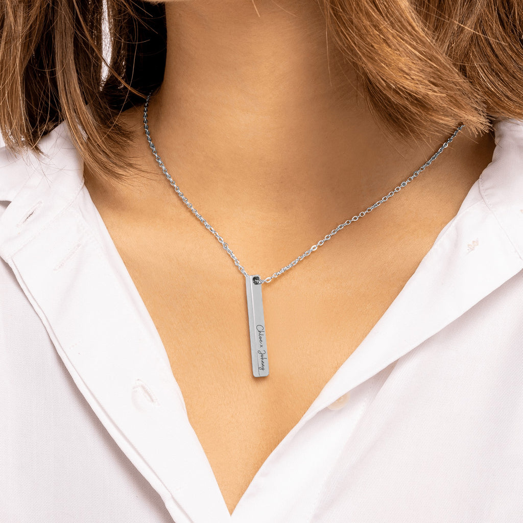 Name Engrave Cuban 3D Bar Necklace