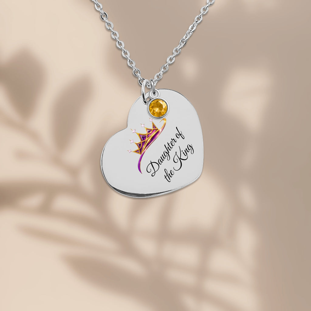 Daughter of The King Heart Necklace with Birthstone
