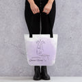 Kingdom Queens Rising logo tote bag 15x15 bag with black handle straps.