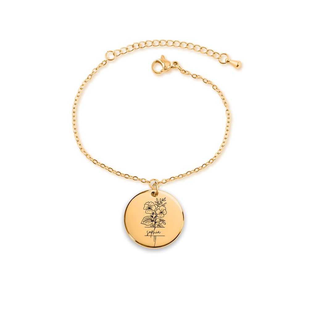 Floral Name Coin Bracelet