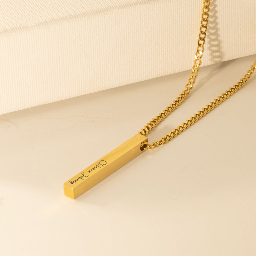 Name Engrave Cuban 3D Bar Necklace