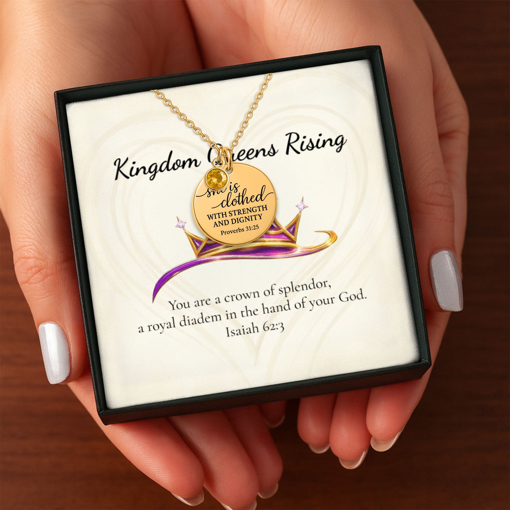 Proverbs 31:25 Coin Necklace with Birthstone