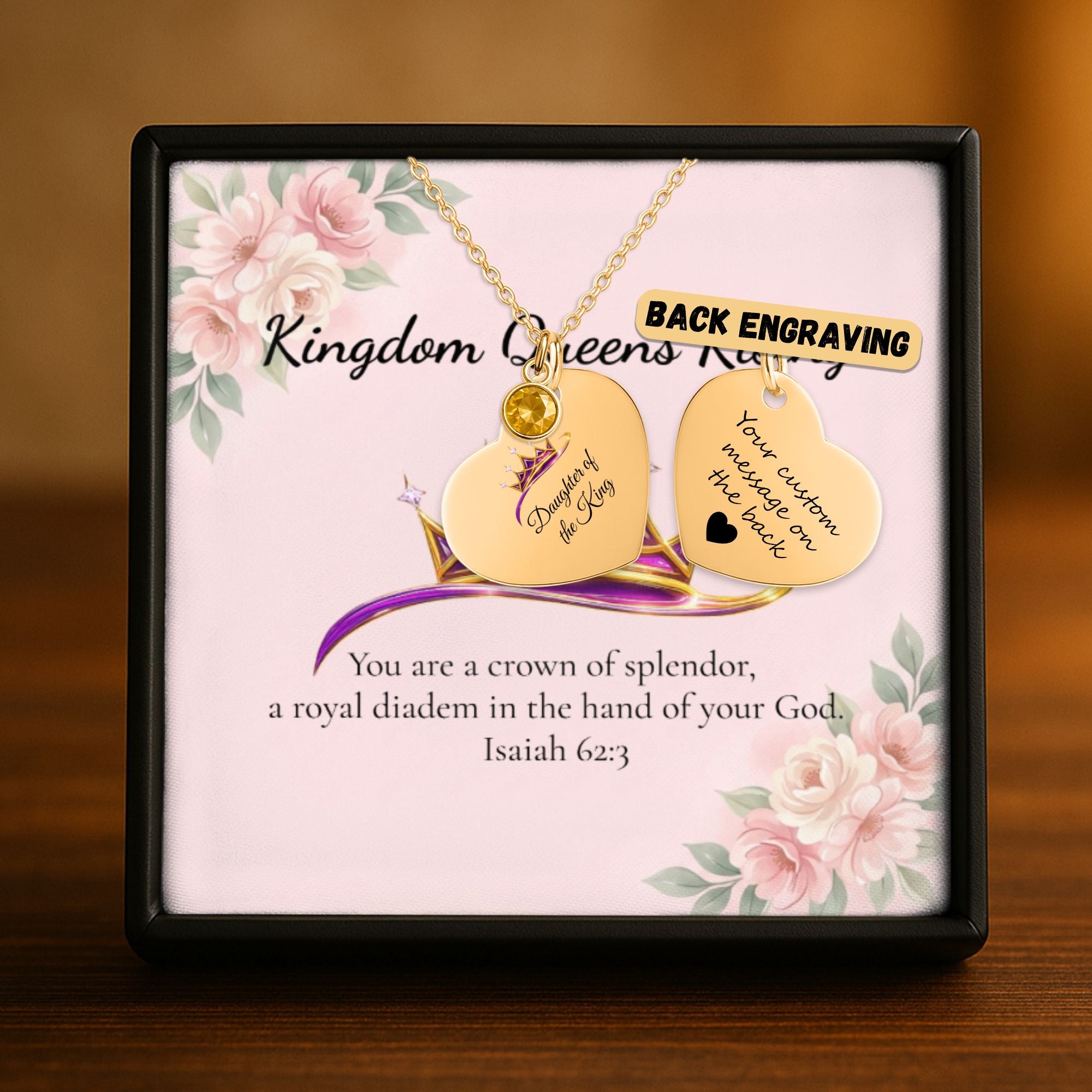 Daughter of The King Heart Necklace with Birthstone