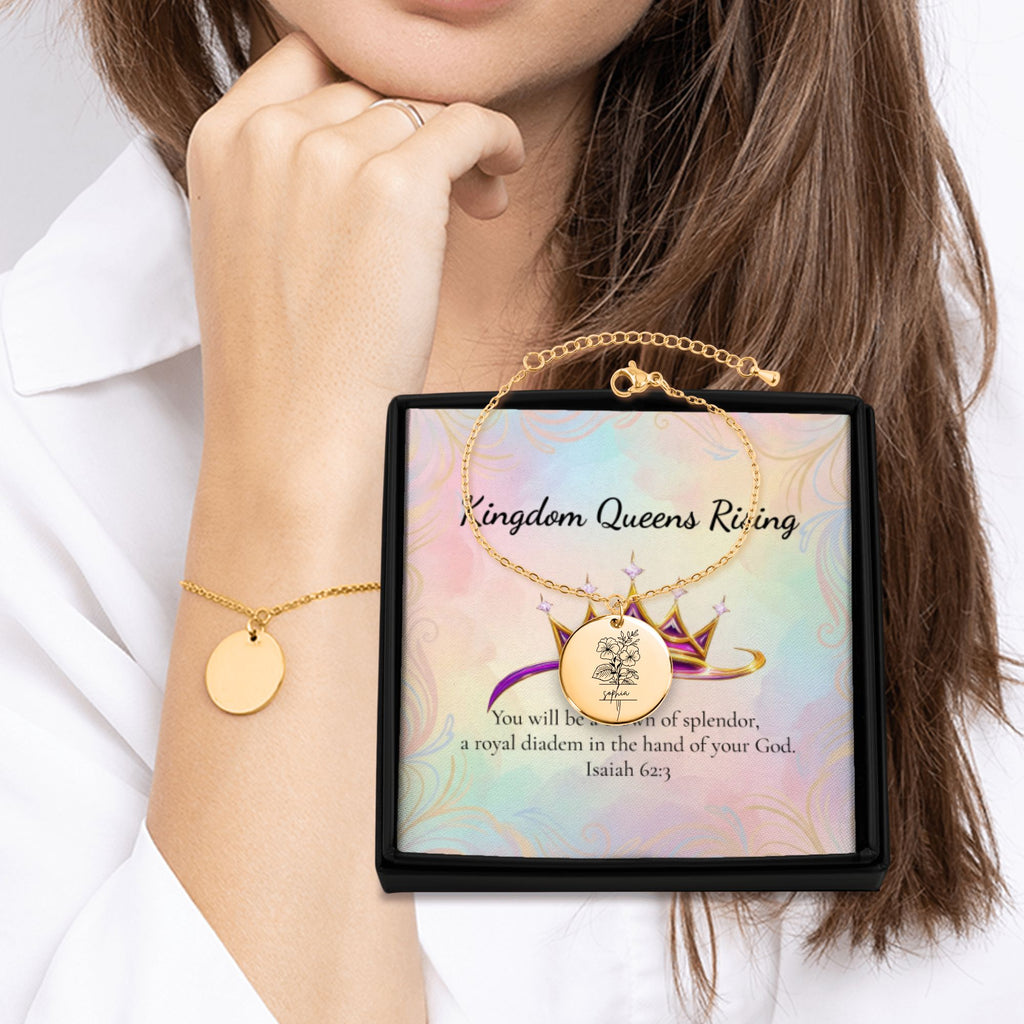Floral Name Coin Bracelet