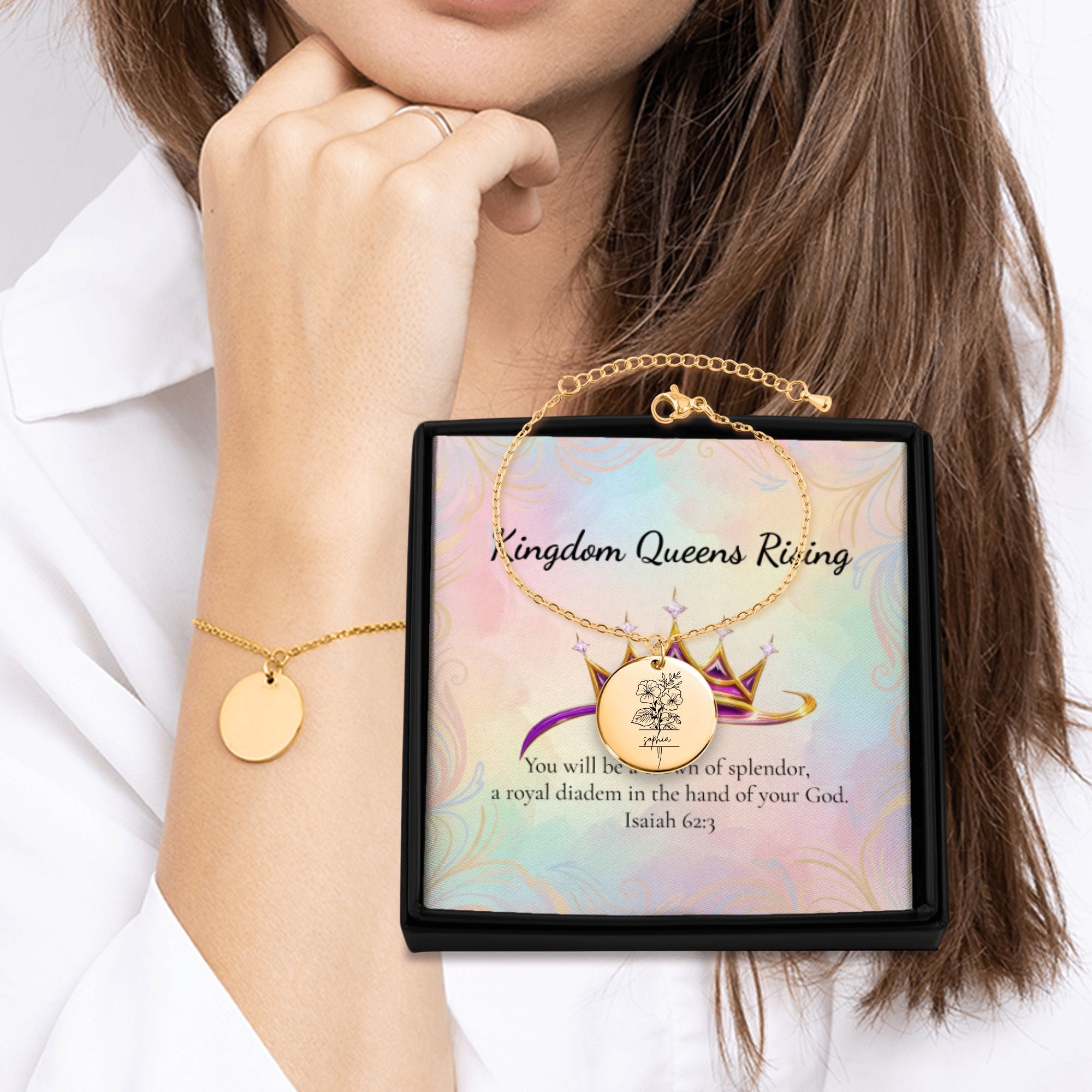 Floral Name Coin Bracelet