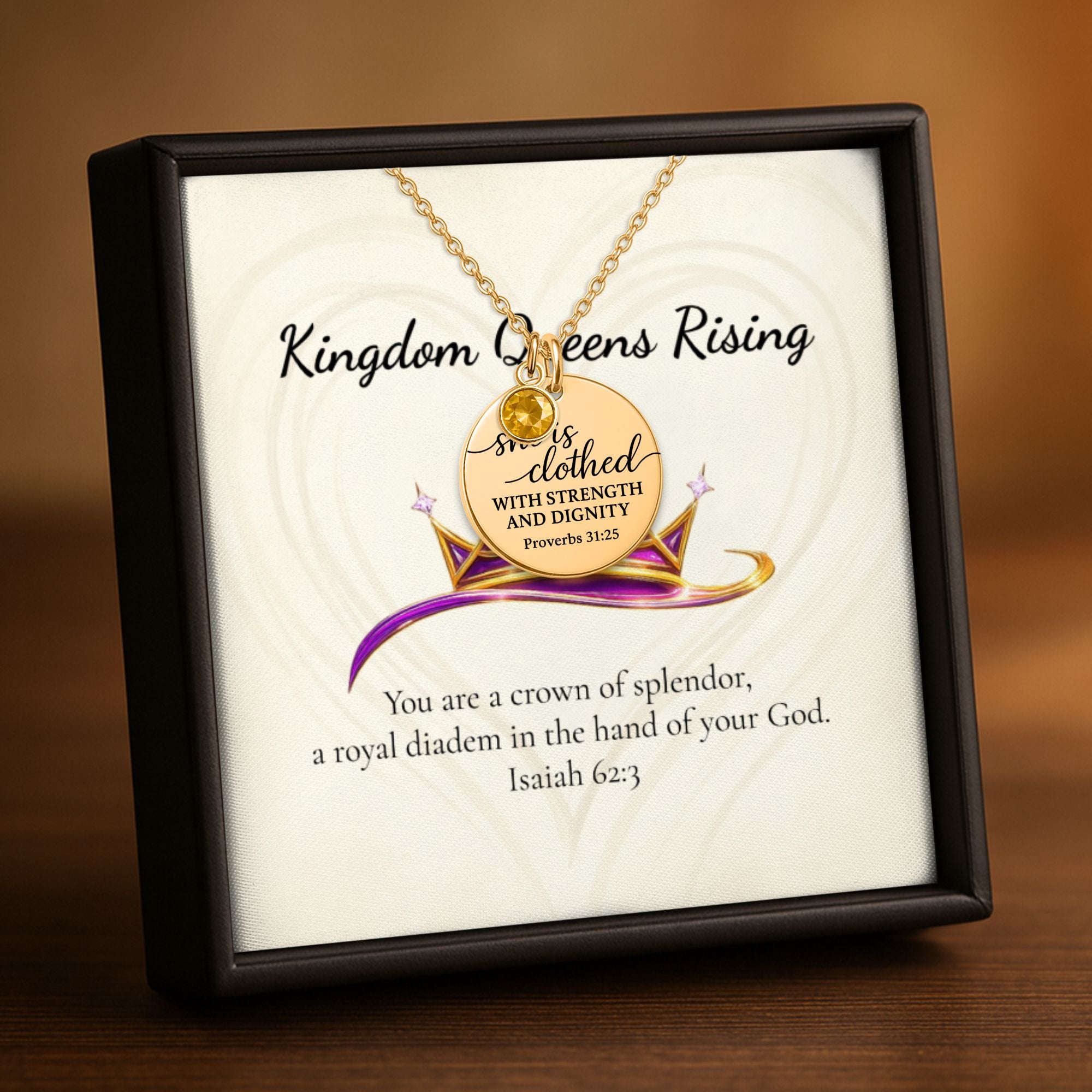 Proverbs 31:25 Coin Necklace with Birthstone