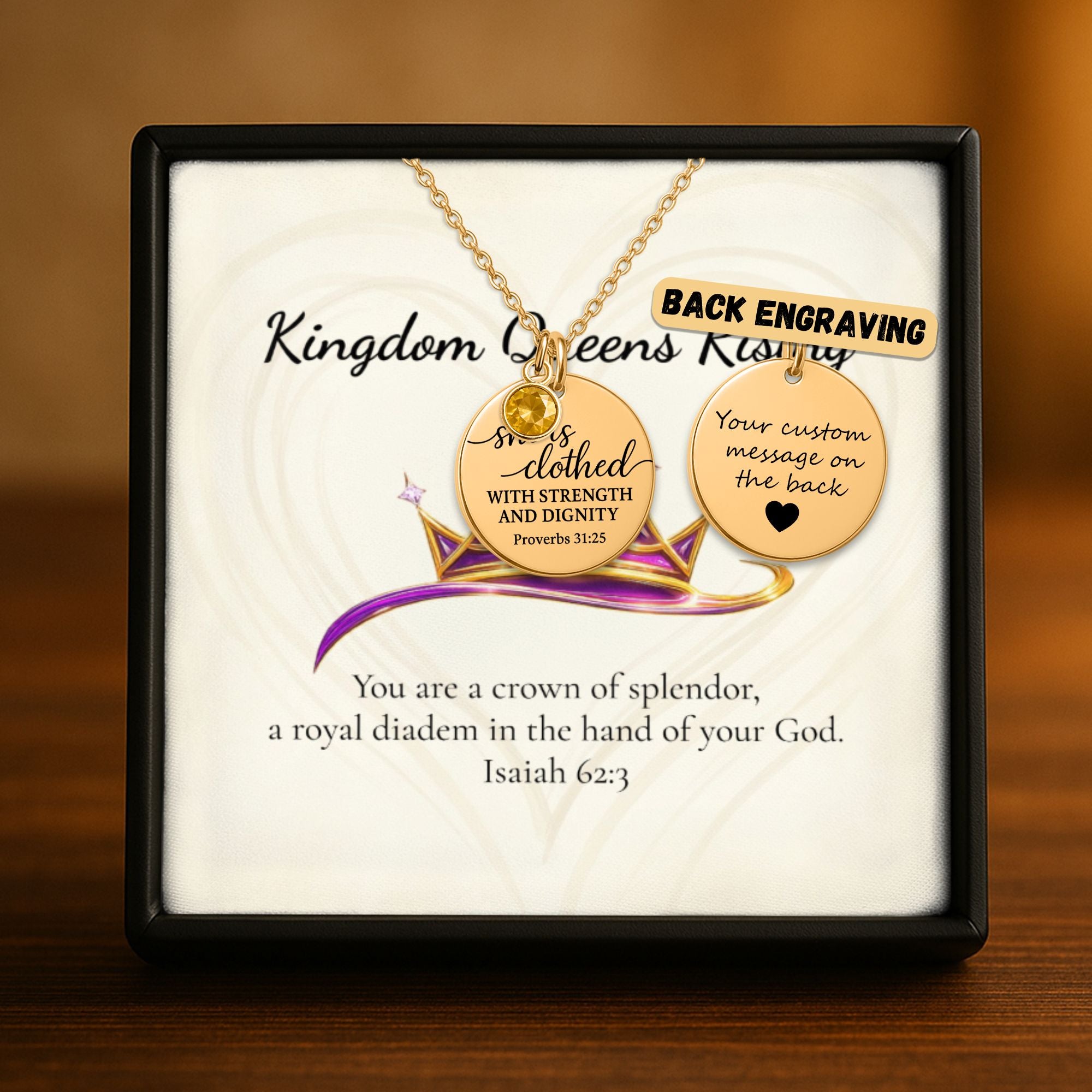 Proverbs 31:25 Coin Necklace with Birthstone