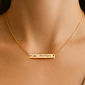 Blessed Queen Horizontal Bar Necklace with Birthstone